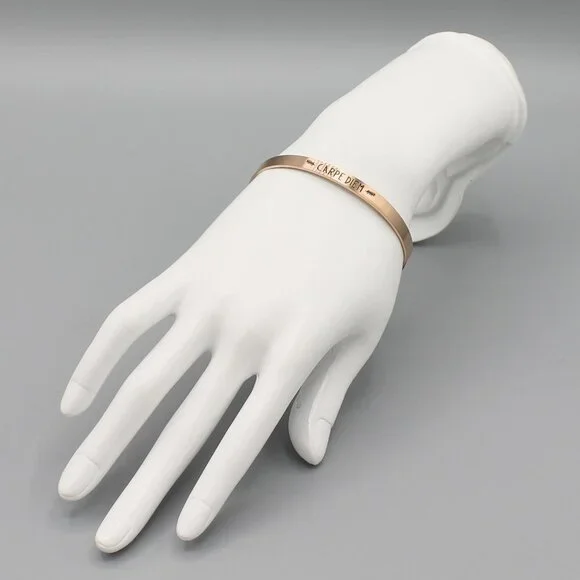 Jewelry bangle cuff bracelet rose gold tone Carpe Diem dainty minimalist new - Picture 2 of 7
